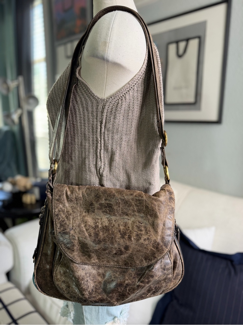 latico Vintage Distressed Brown Leather Messenger